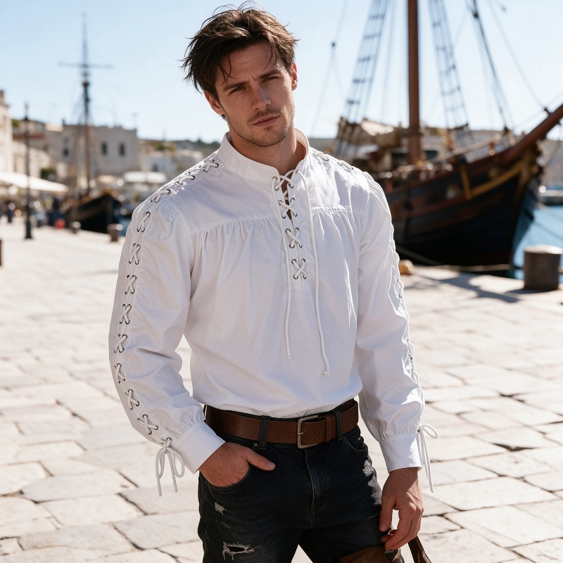 Kemeja bergaya abad pertengaha - Medieval Gothic Lace Up Pirate Shirt ulasan dan harga